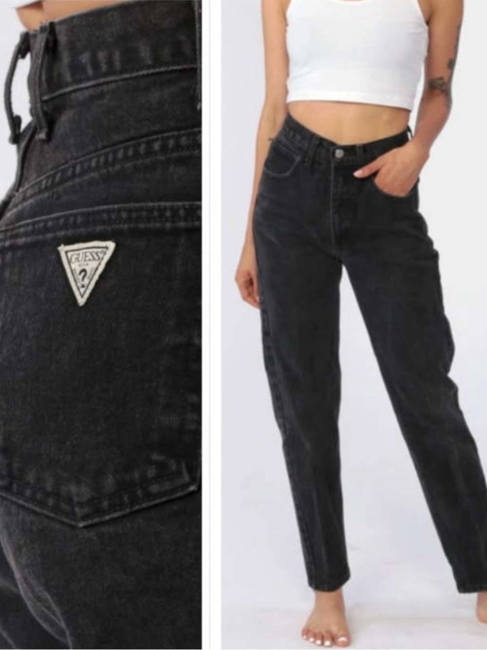 Vintage 80’s Guess Black Iconic Triangle Logo High Waist Mom Jeans Made In USA